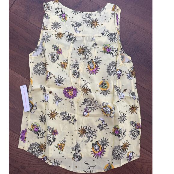 ModCloth Genuine Self Sleeveless Blouse Yellow Astrology Zodiac Women Sz XS NWT - Picture 4 of 8